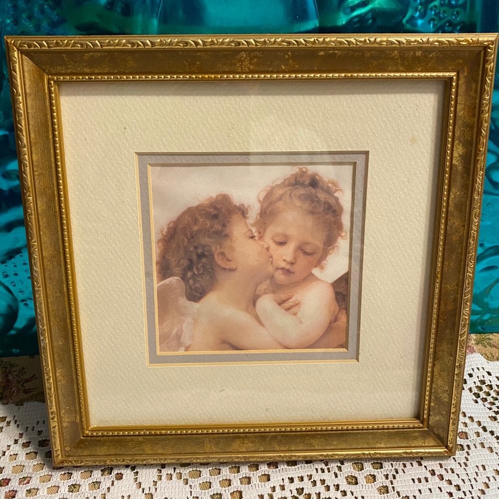 Vintage cedar creek gold framed cherub print